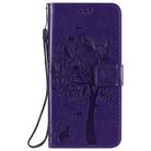 For Oppo A52 / A72 / A92 Tree & Cat Embossed Pattern Horizontal Flip Leather Case with Holder & Card Slots & Wallet & Lanyard(Purple) - 2