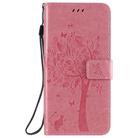 For Oppo A52 / A72 / A92 Tree & Cat Embossed Pattern Horizontal Flip Leather Case with Holder & Card Slots & Wallet & Lanyard(Pink) - 2