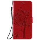 For Oppo A52 / A72 / A92 Tree & Cat Embossed Pattern Horizontal Flip Leather Case with Holder & Card Slots & Wallet & Lanyard(Red) - 2