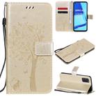 For Oppo A52 / A72 / A92 Tree & Cat Embossed Pattern Horizontal Flip Leather Case with Holder & Card Slots & Wallet & Lanyard(Gold) - 1