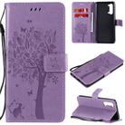 For Oppo Reno3 5G/ Find X2 Lite Tree & Cat Embossed Pattern Horizontal Flip Leather Case with Holder & Card Slots & Wallet & Lanyard(Light Purple) - 1