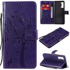 For Oppo Reno3 5G/ Find X2 Lite Tree & Cat Embossed Pattern Horizontal Flip Leather Case with Holder & Card Slots & Wallet & Lanyard(Purple) - 1