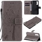 For Oppo Reno3 5G/ Find X2 Lite Tree & Cat Embossed Pattern Horizontal Flip Leather Case with Holder & Card Slots & Wallet & Lanyard(Grey) - 1