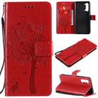 For Oppo Reno3 5G/ Find X2 Lite Tree & Cat Embossed Pattern Horizontal Flip Leather Case with Holder & Card Slots & Wallet & Lanyard(Red) - 1