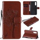 For Oppo Reno3 Pro 4G Tree & Cat Embossed Pattern Horizontal Flip Leather Case with Holder & Card Slots & Wallet & Lanyard(Coffee) - 1