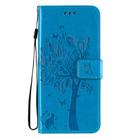 For Oppo Reno3 Pro 4G Tree & Cat Embossed Pattern Horizontal Flip Leather Case with Holder & Card Slots & Wallet & Lanyard(Blue) - 2