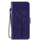 For Oppo Reno3 Pro 4G Tree & Cat Embossed Pattern Horizontal Flip Leather Case with Holder & Card Slots & Wallet & Lanyard(Purple) - 2