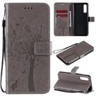 For Oppo Reno3 Pro 4G Tree & Cat Embossed Pattern Horizontal Flip Leather Case with Holder & Card Slots & Wallet & Lanyard(Grey) - 1