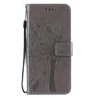 For Oppo Reno3 Pro 4G Tree & Cat Embossed Pattern Horizontal Flip Leather Case with Holder & Card Slots & Wallet & Lanyard(Grey) - 2