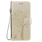 For Oppo Reno3 Pro 4G Tree & Cat Embossed Pattern Horizontal Flip Leather Case with Holder & Card Slots & Wallet & Lanyard(Gold) - 2