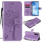 For Oppo Reno3 Pro 5G / Find X2 Neo Tree & Cat Embossed Pattern Horizontal Flip Leather Case with Holder & Card Slots & Wallet & Lanyard(Light Purple) - 1