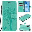 For Oppo Reno3 Pro 5G / Find X2 Neo Tree & Cat Embossed Pattern Horizontal Flip Leather Case with Holder & Card Slots & Wallet & Lanyard(Green) - 1