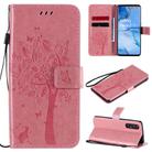 For Oppo Reno3 Pro 5G / Find X2 Neo Tree & Cat Embossed Pattern Horizontal Flip Leather Case with Holder & Card Slots & Wallet & Lanyard(Pink) - 1