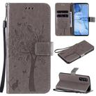 For Oppo Reno3 Pro 5G / Find X2 Neo Tree & Cat Embossed Pattern Horizontal Flip Leather Case with Holder & Card Slots & Wallet & Lanyard(Grey) - 1