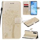 For Oppo Reno3 Pro 5G / Find X2 Neo Tree & Cat Embossed Pattern Horizontal Flip Leather Case with Holder & Card Slots & Wallet & Lanyard(Gold) - 1