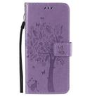 For Oppo Reno4 5G Tree & Cat Embossed Pattern Horizontal Flip Leather Case with Holder & Card Slots & Wallet & Lanyard(Light Purple) - 2