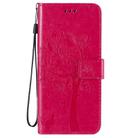 For Oppo Reno4 5G Tree & Cat Embossed Pattern Horizontal Flip Leather Case with Holder & Card Slots & Wallet & Lanyard(Rose Red) - 2