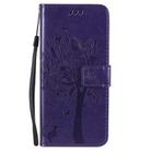 For Oppo Reno4 5G Tree & Cat Embossed Pattern Horizontal Flip Leather Case with Holder & Card Slots & Wallet & Lanyard(Purple) - 2