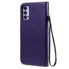 For Oppo Reno4 5G Tree & Cat Embossed Pattern Horizontal Flip Leather Case with Holder & Card Slots & Wallet & Lanyard(Purple) - 3