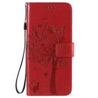 For Oppo Reno4 5G Tree & Cat Embossed Pattern Horizontal Flip Leather Case with Holder & Card Slots & Wallet & Lanyard(Red) - 2