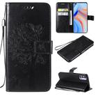 For Oppo Reno4 5G Tree & Cat Embossed Pattern Horizontal Flip Leather Case with Holder & Card Slots & Wallet & Lanyard(Black) - 1