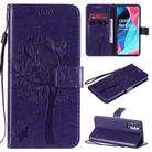 For Oppo Reno4 Pro 5G Tree & Cat Embossed Pattern Horizontal Flip Leather Case with Holder & Card Slots & Wallet & Lanyard(Purple) - 1