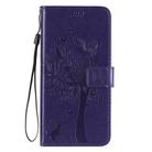 For Oppo Reno4 Pro 5G Tree & Cat Embossed Pattern Horizontal Flip Leather Case with Holder & Card Slots & Wallet & Lanyard(Purple) - 2