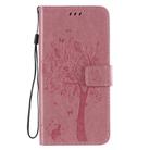 For Oppo Reno4 Pro 5G Tree & Cat Embossed Pattern Horizontal Flip Leather Case with Holder & Card Slots & Wallet & Lanyard(Pink) - 2