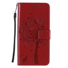 For Oppo Reno4 Pro 5G Tree & Cat Embossed Pattern Horizontal Flip Leather Case with Holder & Card Slots & Wallet & Lanyard(Red) - 2