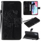 For Oppo Reno4 Pro 5G Tree & Cat Embossed Pattern Horizontal Flip Leather Case with Holder & Card Slots & Wallet & Lanyard(Black) - 1