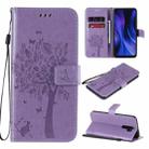 For Xiaomi Redmi 9 Tree & Cat Embossed Pattern Horizontal Flip Leather Case with Holder & Card Slots & Wallet & Lanyard(Light Purple) - 1