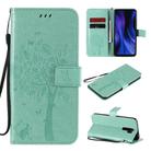 For Xiaomi Redmi 9 Tree & Cat Embossed Pattern Horizontal Flip Leather Case with Holder & Card Slots & Wallet & Lanyard(Green) - 1