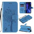 For Xiaomi Redmi 9 Tree & Cat Embossed Pattern Horizontal Flip Leather Case with Holder & Card Slots & Wallet & Lanyard(Blue) - 1