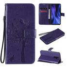 For Xiaomi Redmi 9 Tree & Cat Embossed Pattern Horizontal Flip Leather Case with Holder & Card Slots & Wallet & Lanyard(Purple) - 1