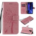 For Xiaomi Redmi 9 Tree & Cat Embossed Pattern Horizontal Flip Leather Case with Holder & Card Slots & Wallet & Lanyard(Pink) - 1