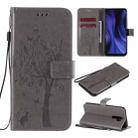 For Xiaomi Redmi 9 Tree & Cat Embossed Pattern Horizontal Flip Leather Case with Holder & Card Slots & Wallet & Lanyard(Grey) - 1