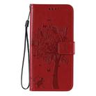 For Xiaomi Redmi 9 Tree & Cat Embossed Pattern Horizontal Flip Leather Case with Holder & Card Slots & Wallet & Lanyard(Red) - 2