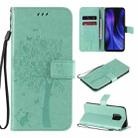 For Xiaomi Redmi 10X 5G / 10X Pro 5G Tree & Cat Embossed Pattern Horizontal Flip Leather Case with Holder & Card Slots & Wallet & Lanyard(Green) - 1