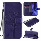 For Xiaomi Redmi 10X 5G / 10X Pro 5G Tree & Cat Embossed Pattern Horizontal Flip Leather Case with Holder & Card Slots & Wallet & Lanyard(Purple) - 1