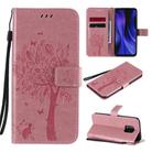 For Xiaomi Redmi 10X 5G / 10X Pro 5G Tree & Cat Embossed Pattern Horizontal Flip Leather Case with Holder & Card Slots & Wallet & Lanyard(Pink) - 1