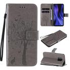 For Xiaomi Redmi 10X 5G / 10X Pro 5G Tree & Cat Embossed Pattern Horizontal Flip Leather Case with Holder & Card Slots & Wallet & Lanyard(Grey) - 1