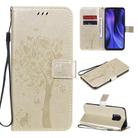 For Xiaomi Redmi 10X 5G / 10X Pro 5G Tree & Cat Embossed Pattern Horizontal Flip Leather Case with Holder & Card Slots & Wallet & Lanyard(Gold) - 1