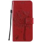 For Xiaomi Mi 10 Lite / Mi 10 Lite 5G Tree & Cat Embossed Pattern Horizontal Flip Leather Case with Holder & Card Slots & Wallet & Lanyard(Red) - 2