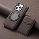 For iPhone 15 Pro Max Denior D20 Skin Feel MagSafe Holder Detachable Card Slot Phone Case(Brown) - 2