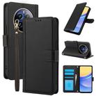 For Realme 12+ / Narzo 70 Global Skin Feel Pure Color Card Slots Leather Phone Case with Dual Lanyard(Black) - 1