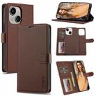 For iPhone 14 LC.IMEEKE L2 Series Detachable Magsafe PU Phone Case with Lanyard(Brown) - 1