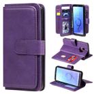 For Samsung Galaxy S9 Multifunctional Magnetic Copper Buckle Horizontal Flip Solid Color Leather Case with 10 Card Slots & Wallet & Holder & Photo Frame(Purple) - 1