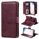 For Samsung Galaxy S10+ Multifunctional Magnetic Copper Buckle Horizontal Flip Solid Color Leather Case with 10 Card Slots & Wallet & Holder & Photo Frame(Wine Red) - 1