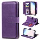 For Samsung Galaxy S10+ Multifunctional Magnetic Copper Buckle Horizontal Flip Solid Color Leather Case with 10 Card Slots & Wallet & Holder & Photo Frame(Purple) - 1