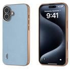 For iPhone 16 Plus ABEEL Genuine Leather Mino Series Nano Plating Phone Case(Blue) - 1